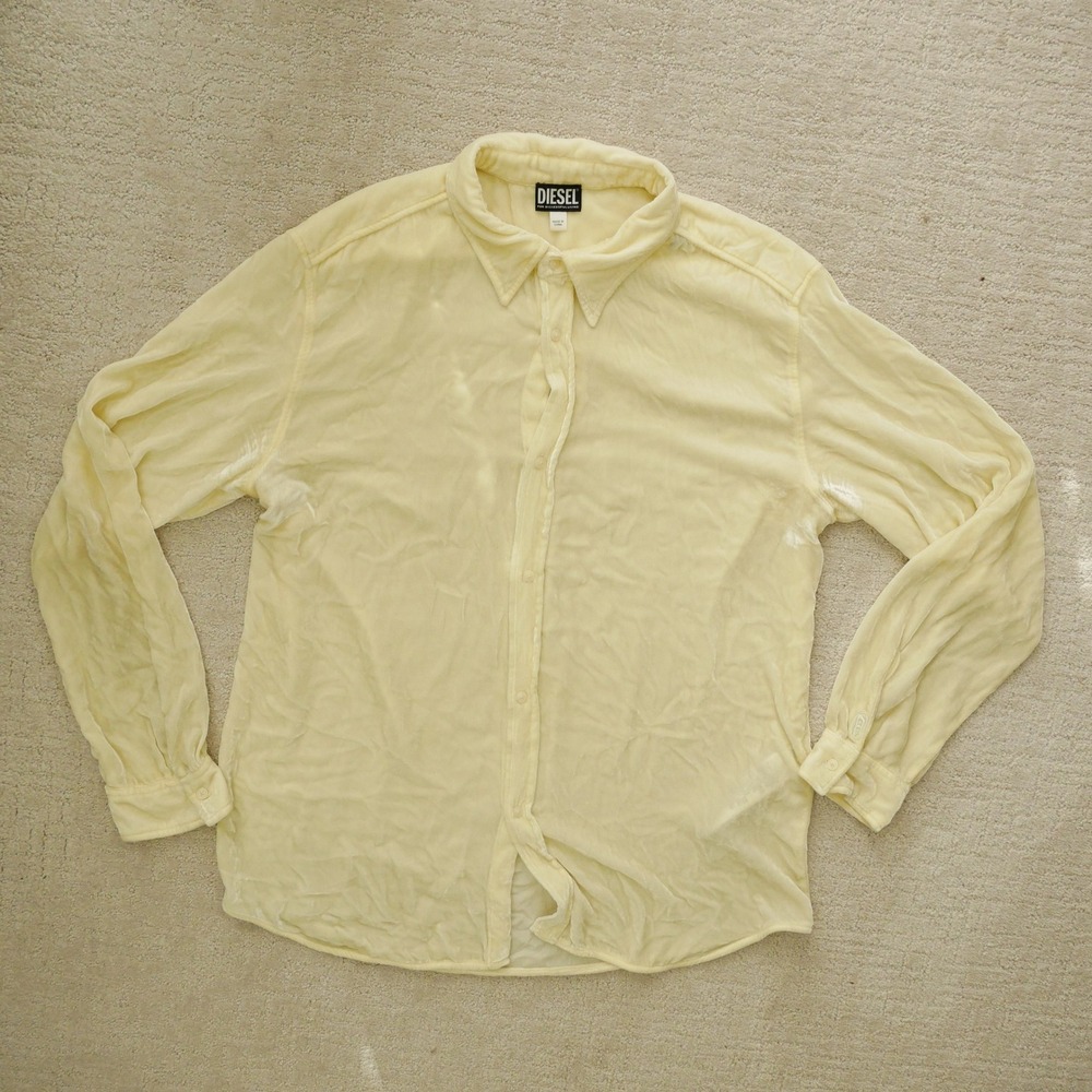 Diesel Mens S-Tucker Pale Yellow Velvet Button Down Shirt XXL A03541